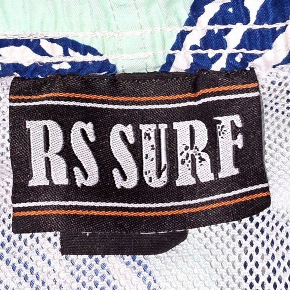 RS Surf Swim Trunks Mens Size S Mint Green Navy Starfish Nautical Beach Good - Picture 6 of 8